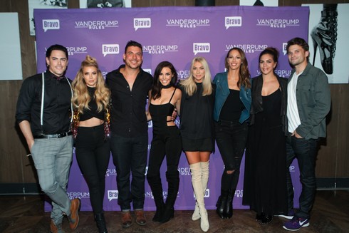 NEW YORK, NY - NOVEMBER 02: (L-R) Tom Sandoval, Ariana Madix, Jax Taylor, Scheana Shay, Stassi Schroeder, Kristen Doute, Katie Maloney and Tom Schwartz of 