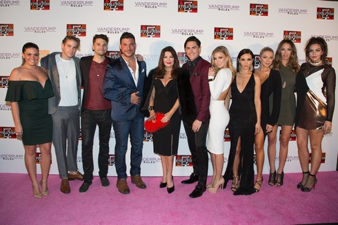 WEST HOLLYWOOD, CA - NOVEMBER 04: (L-R) Guest, Jeremy Madix, Tom Sandoval, Jax Taylor, Lisa Vanderpump, Tom Sandoval, Arianna Madix, Scheana Shay, Stassi Schroeder Kristen Doute and Katie Maloney attends the 