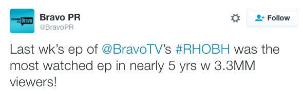 Bravo PR tweet about RHOBH