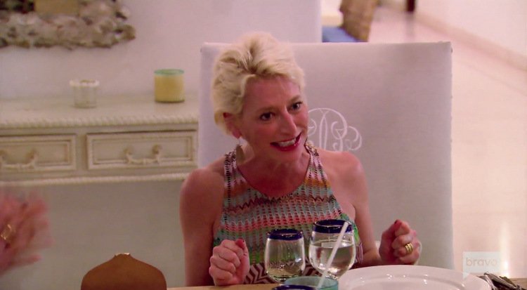 Dorinda-Medley-Print-Dress-Arms-On-Table-Mexico-RHONY