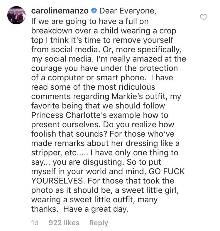 Caroline Manzo Speaks Out After Instagram Users Criticize Granddaughter’s Crop Top