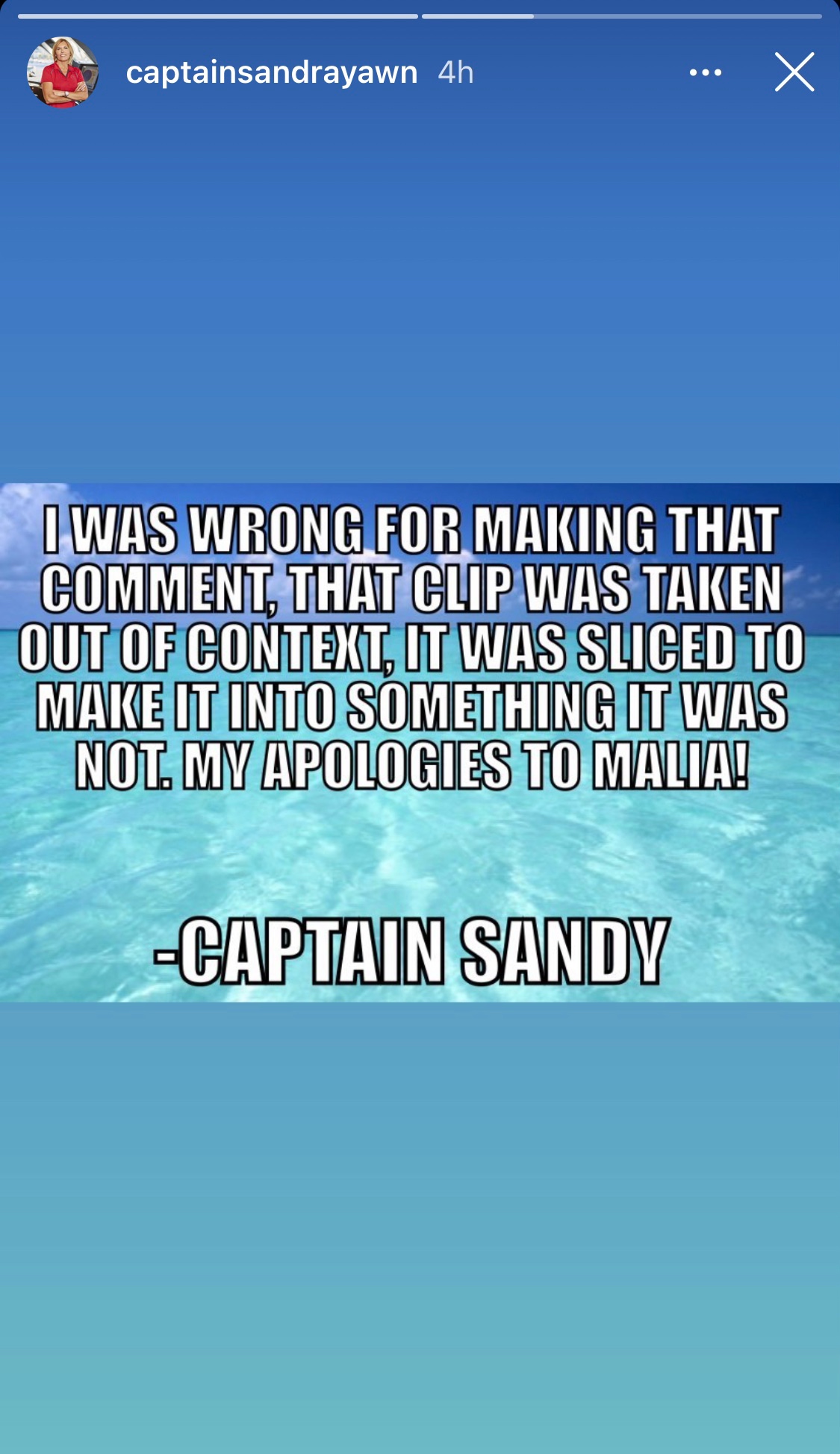 Captain Sandy apology Malia White