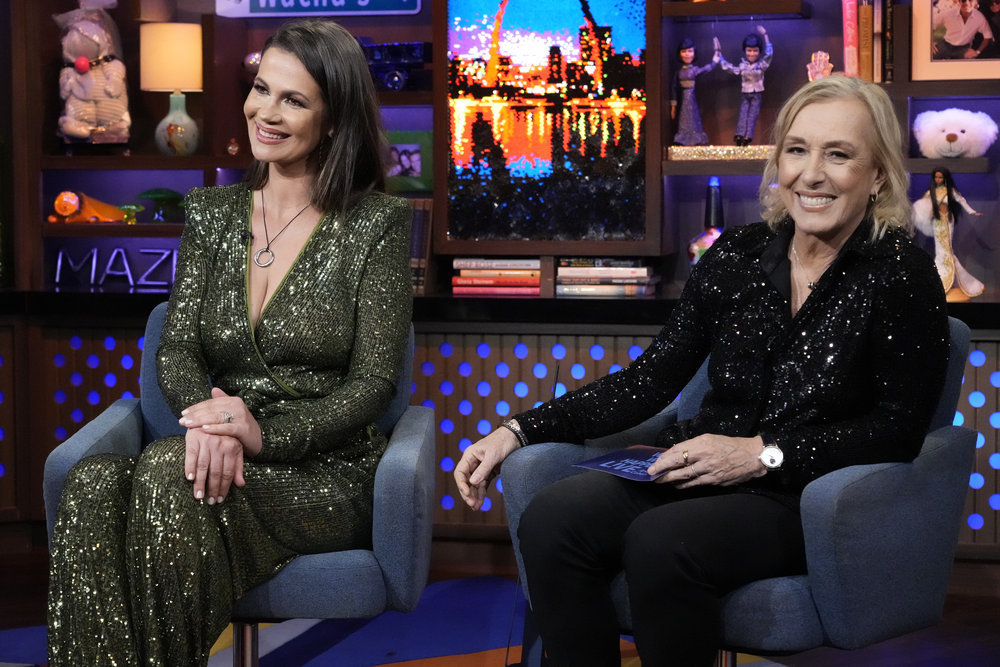 Julia Lemigova with her wife Martina on WWHL