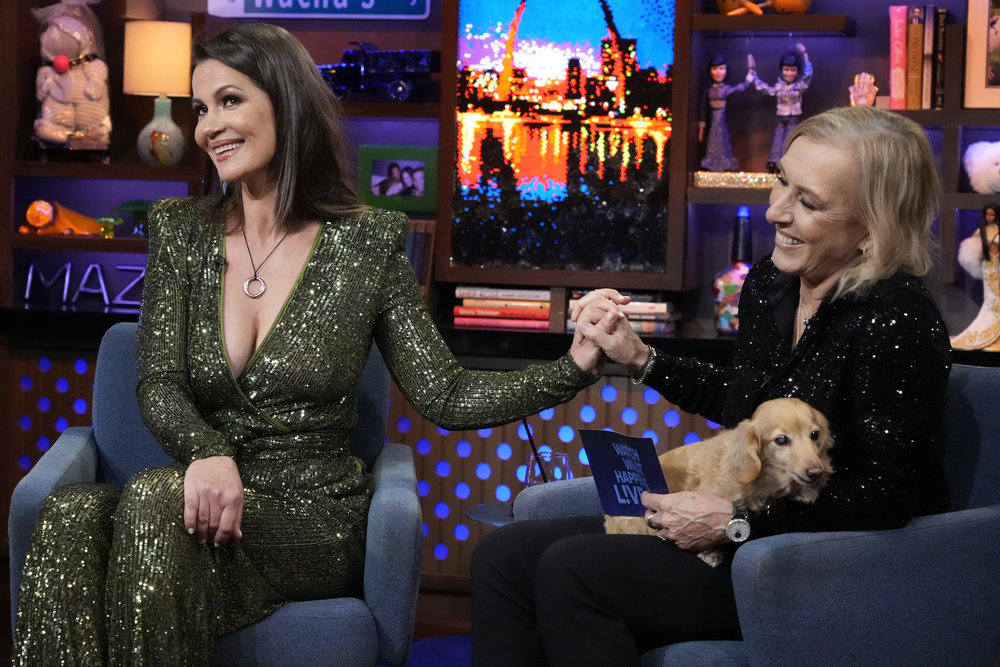 Julia Lemigova and wife on WWHL