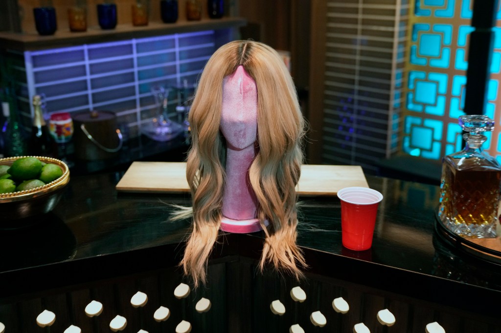 Kim Zolciak's wig in the WWHL clubhouse