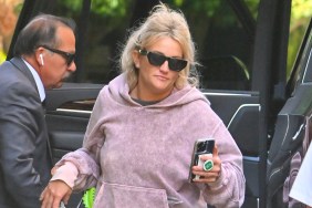 Jamie Lynn Spears in a pink hoodie and sunglasses exiting a vehicle