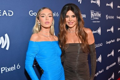 Delilah Hamlin and Lisa Rinna at a red carpet event; Delilah is wearing a blue dress and Rinna is wearing grey.
