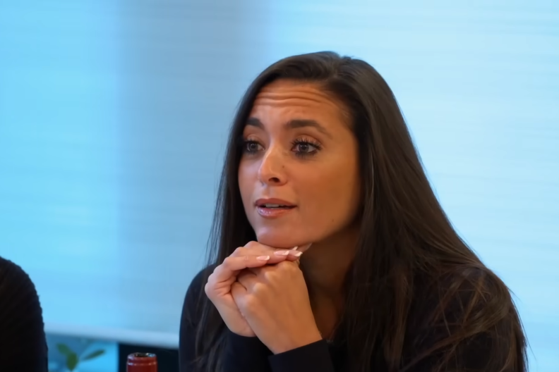 Sammi Giancola on Jersey Shore Family Vacation resting her face on her hands