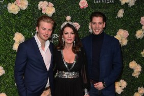 Lisa Vanderpump, Sam Vanderpump, and Jack Vanderpump posing at Vanderpump Gardens