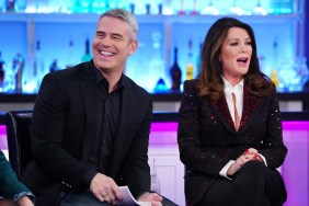 Andy Cohen and Lisa Vanderpump smiling and wearing black suits on the Vanderpump Rules Season 7 reunion