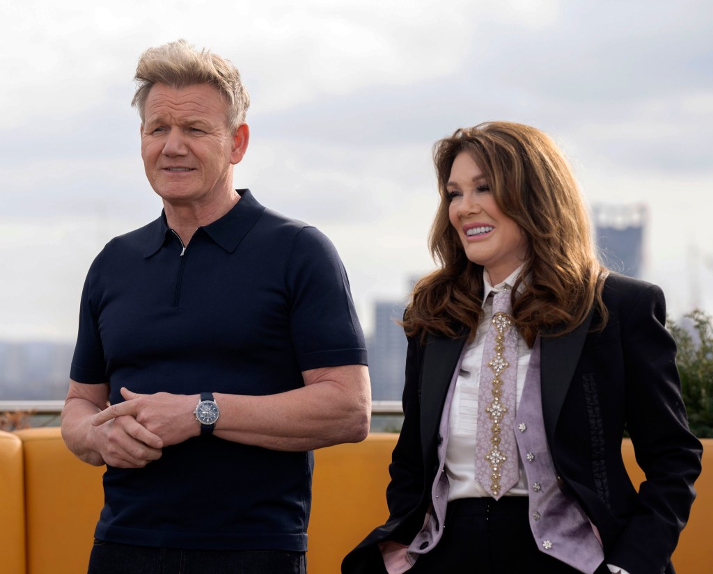 Gordon Ramsay and Lisa Vanderpump outside in England on Gordon Ramsay's Food Stars.