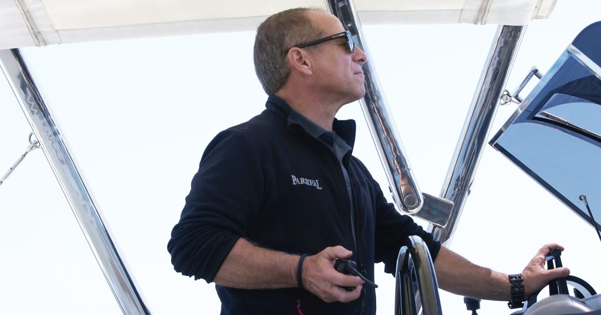 Below Deck Sailing Yacht's Captian Glenn Shepard at the helm.
