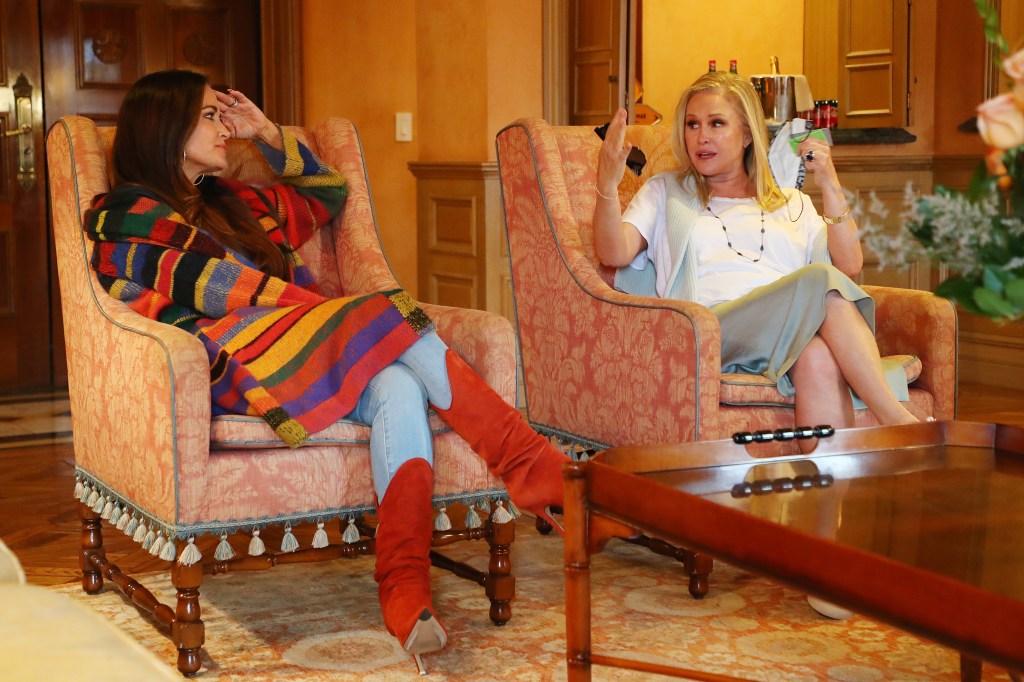 Kathy Hilton crying to Kyle Richards in Season 11 of The Real Housewives of Beverly Hills