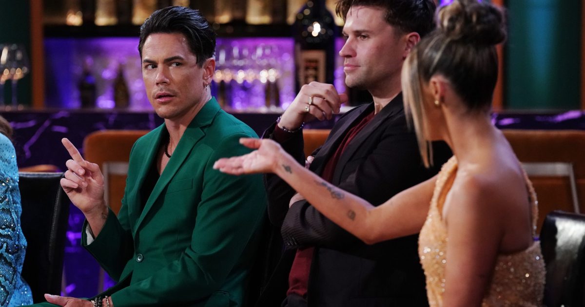 Tom Sandoval at the Vanderpump Rules reunion, whose attorney in his case against Ariana Madix is the brother of Rachel Leviss' attorney