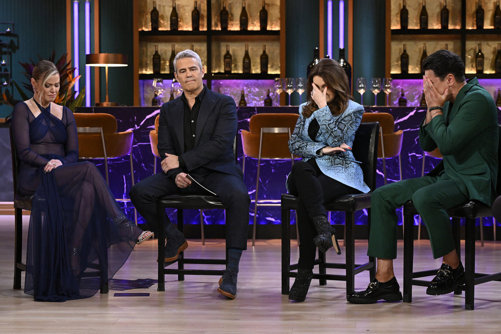 Ariana Madix, Andy Cohen, Lisa Vanderpump, and Tom Sandoval crying at the Season 11 VPR reunion