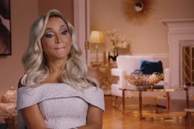 Karen Huger making a frustrated face in a confessional for Real Housewives of Potomac Season 9