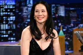 Actress Lucy Liu in a black sequined midi dress during an interview for Tonight Show with Jimmy Fallon on Wednesday, January 22, 2025.