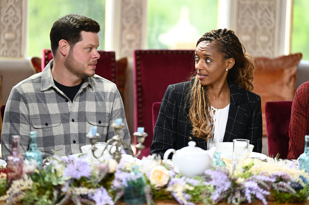 Danielle and Derrick at breakfast on Season 3 of The Traitors