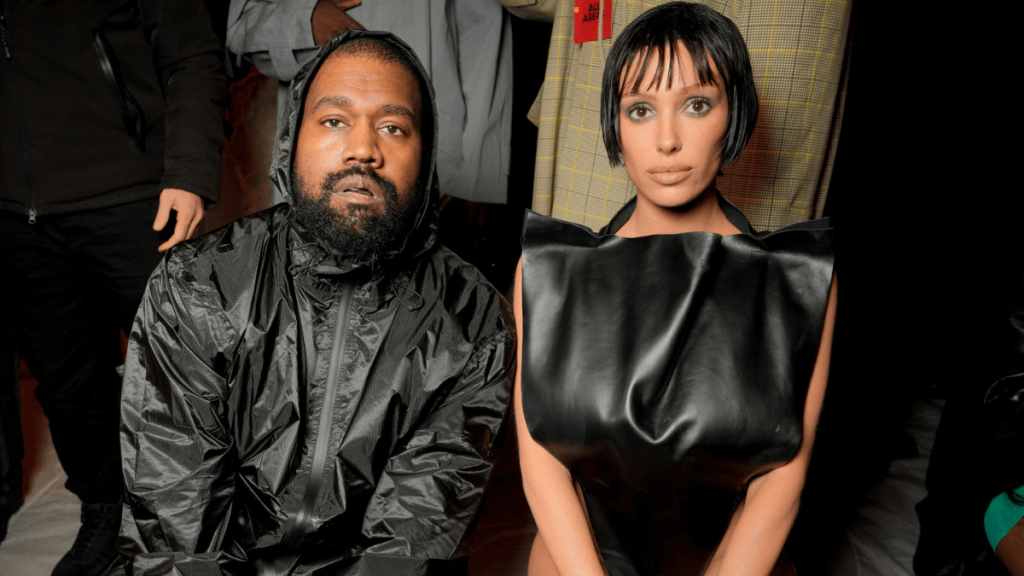 Kanye West and Bianca Censori at Marni RTW Fall 2024 as part of Milan Ready to Wear Fashion Week held on February 23, 2024 in Milan, Italy.