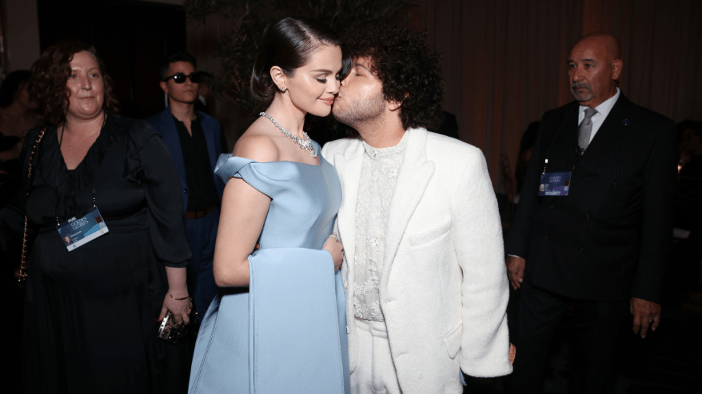 Selena Gomez and Benny Blanco at the 82nd Golden Globe Awards, held at the Beverly Hilton Hotel in Los Angeles on January 5, 2025.