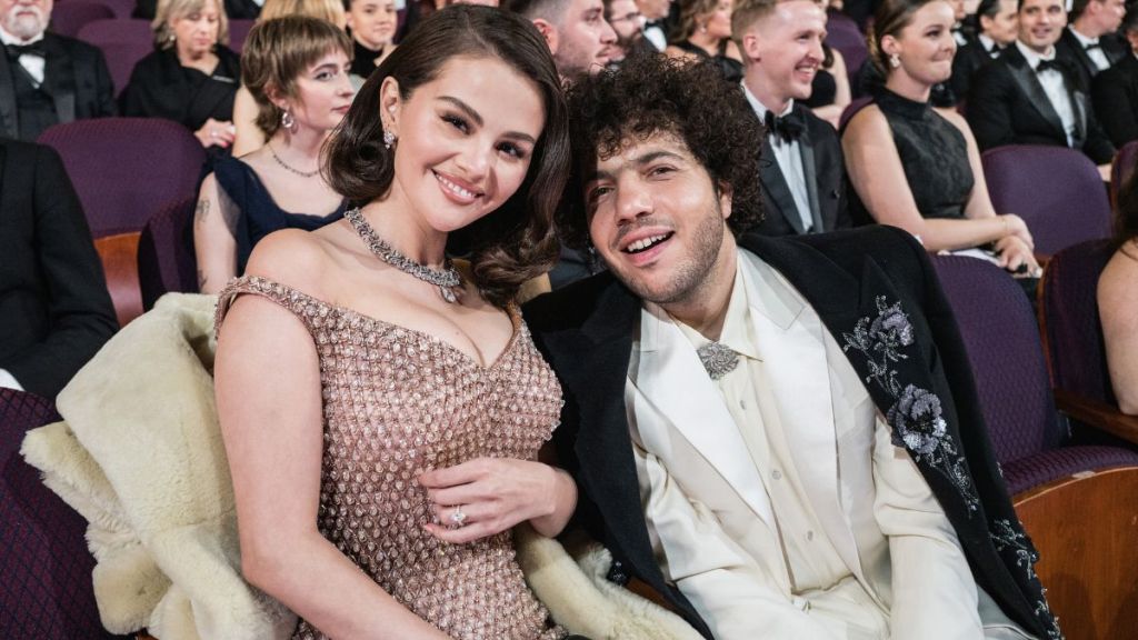 Selena Gomez and Benny Blanco attend the 97th Annual Oscars at Dolby Theatre on March 02, 2025 in Hollywood, California.