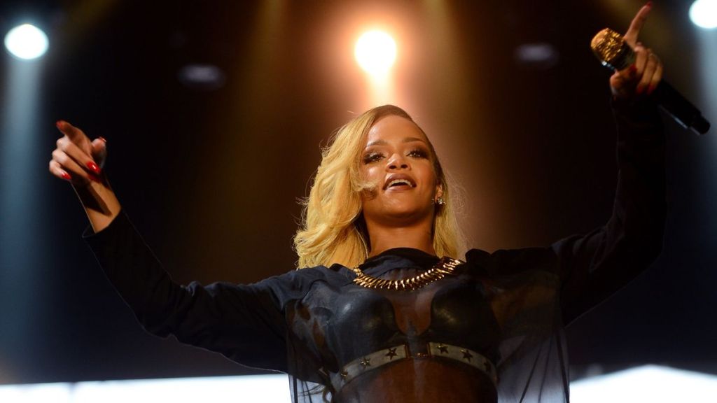 Barbadian singer Rihanna performs during a concert at Inonu Stadium in Istanbul, Turkiye. Rihanna was born on February 20, 1998 in Saint Michael, Barbados.
