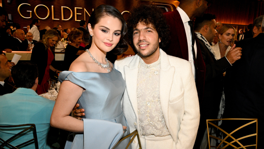 Selena Gomez, Benny Blanco during the 82nd Annual Golden Globes held at The Beverly Hilton on January 05, 2025 in Beverly Hills, California.