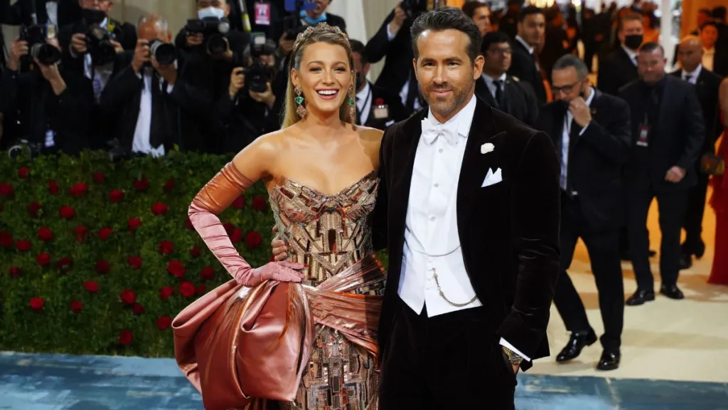 Blake Lively and Ryan Reynolds attend the 2022 Costume Institute Benefit celebrating In America: An Anthology of Fashion at Metropolitan Museum of Art on May 02, 2022 in New York City.