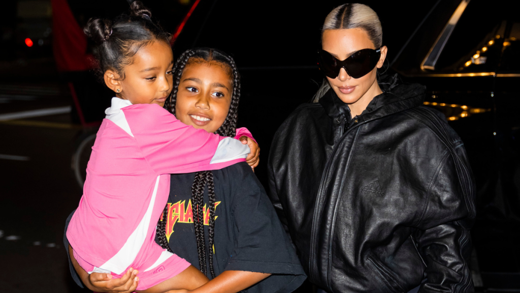 Chicago West, North West and Kim Kardashian are seen in Midtown on July 13, 2022 in New York City.