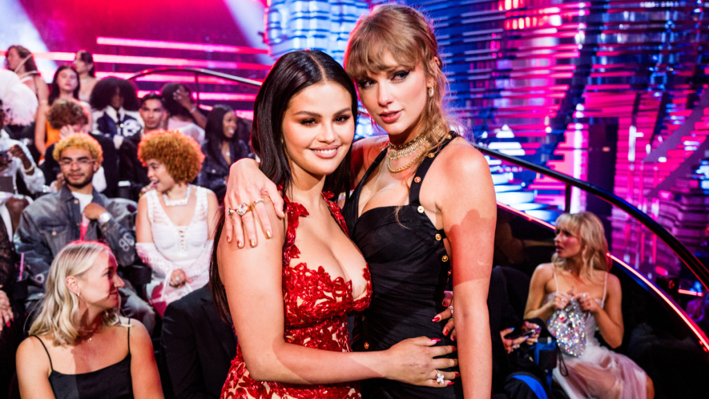 Selena Gomez and Taylor Swift attend the 2023 Video Music Awards at Prudential Center on September 12, 2023 in Newark, New Jersey.