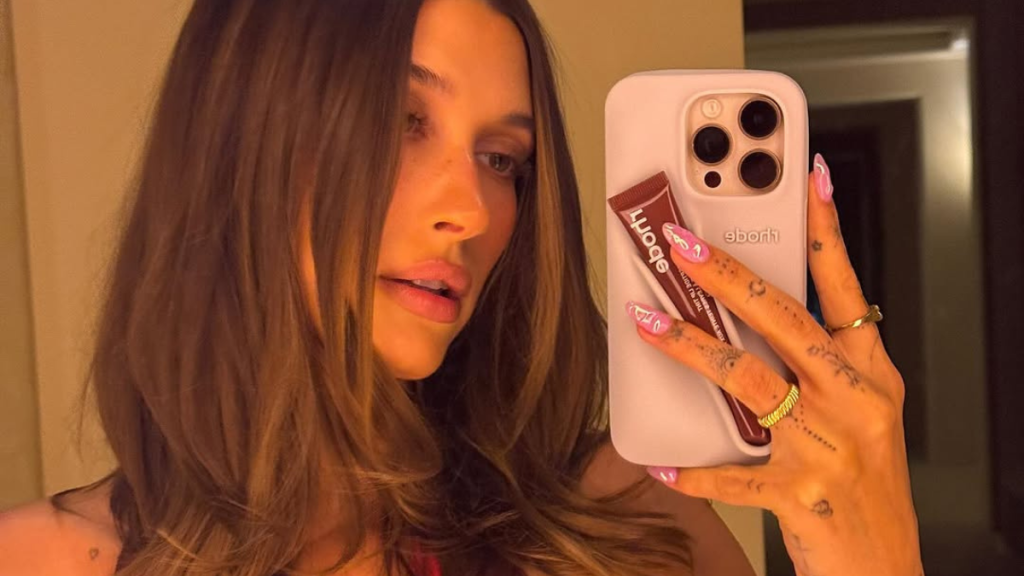 Hailey Bieber glazed donut nails Coachella 2025