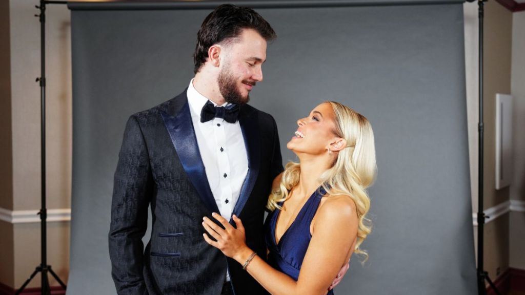 Paul Skenes #30 of the Pittsburgh Pirates poses for a photo with his girlfriend Livvy Dunne during the 2025 BBWAA Awards Dinner at New York Hilton Midtown on Saturday, January 25, 2025 in New York, New York.