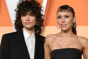 Maxx Morando and Miley Cyrus attend the 2025 Vanity Fair Oscar Party Hosted By Radhika Jones at Wallis Annenberg Center for the Performing Arts on March 02, 2025 in Beverly Hills, California.