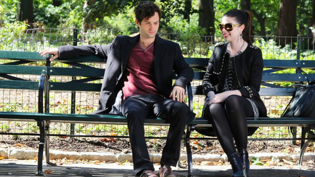 Michelle Trachtenberg and Penn Badgley are seen on set of 'Gossip Girl'