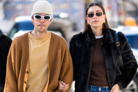 Justin Bieber (L) and Hailey Bieber are seen in Tribeca on January 24, 2023 in New York City.