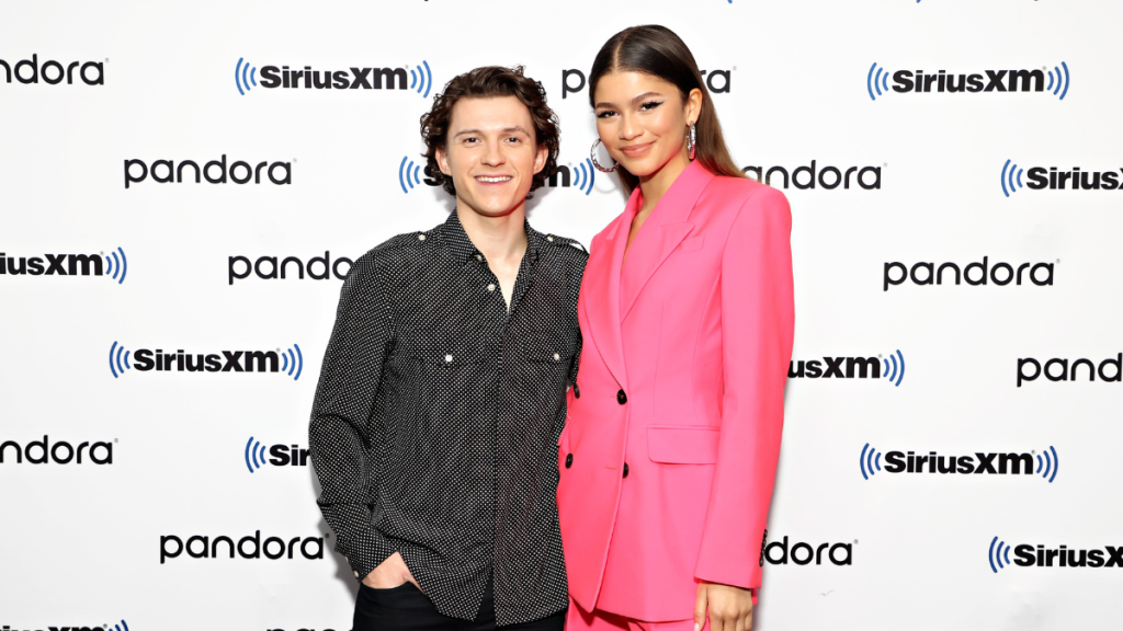 Tom Holland and Zendaya attend SiriusXM's Town Hall with the cast of Spider-Man: No Way Home on December 10, 2021 in New York City.