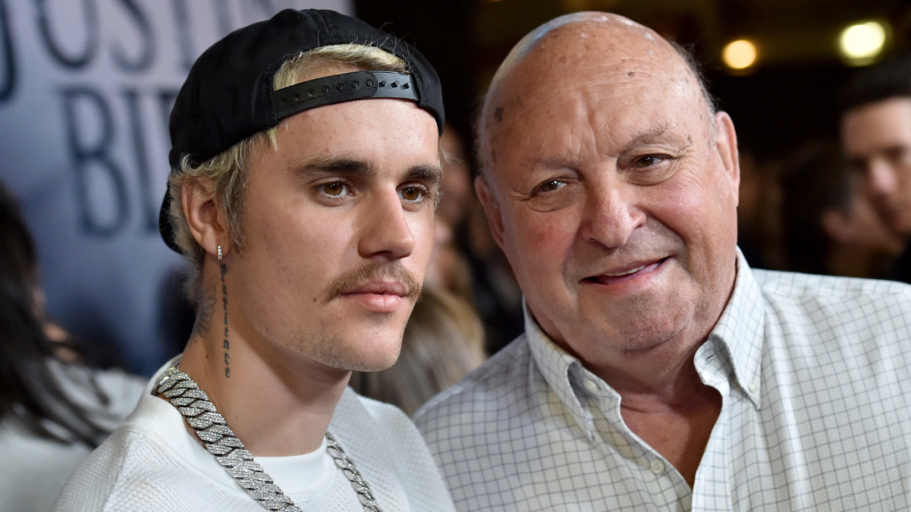 Justin Bieber and Bruce Dale attend the Premiere of YouTube Original's "Justin Bieber: Seasons" at Regency Bruin Theatre on January 27, 2020 in Los Angeles, California.
