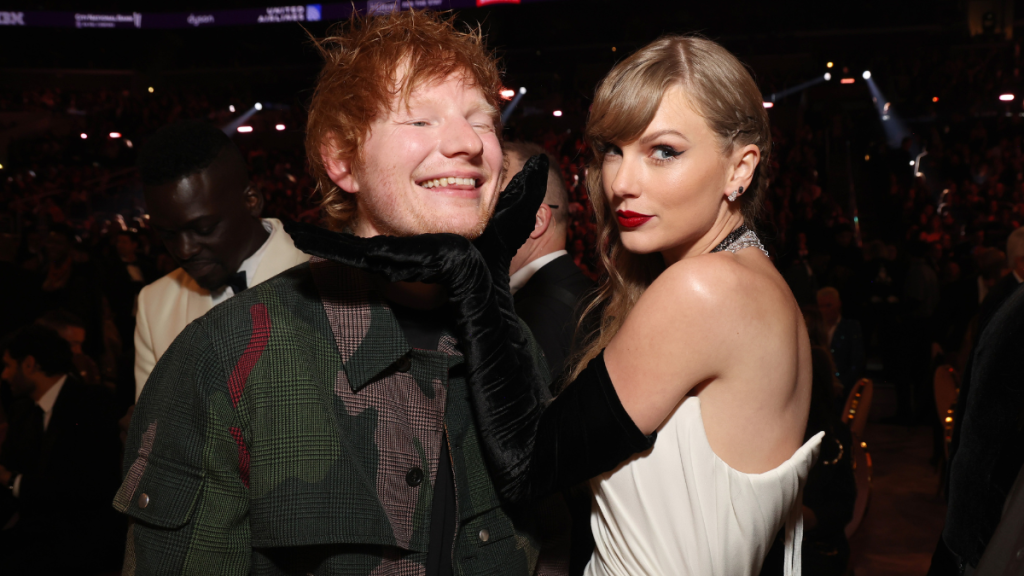 Ed Sheeran and Taylor Swift attend during the 66th GRAMMY Awards at Crypto.com Arena on February 04, 2024 in Los Angeles, California.