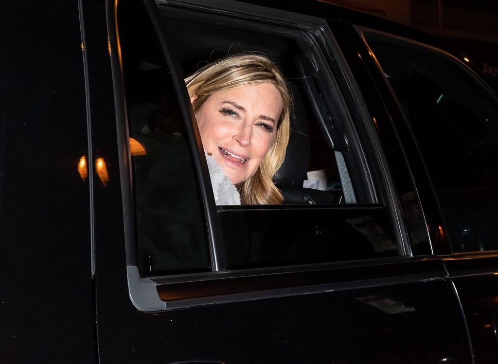 Sonja Morgan sticking her head out the window of a car