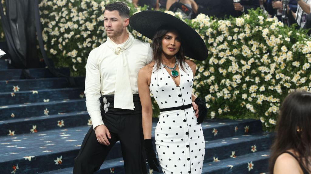 Nick Jonas and Priyanka Chopra attend 2025 Met Gala Celebrating "Superfine: Tailoring Black Style" Red Carpet at The Metropolitan Museum of Art on May 5, 2025 in New York.