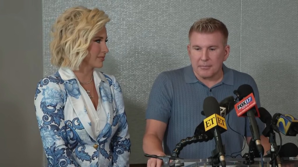 Savannah Chrisley and Todd Chrisley giving a press conference