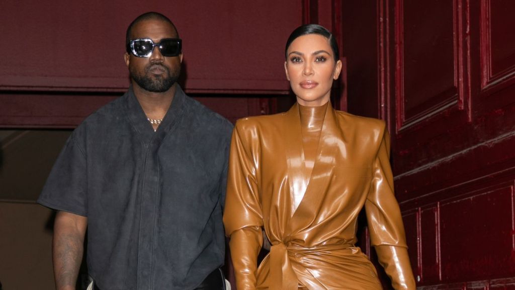 Kim Kardashian West and husband Kanye West leave K.West's Sunday Service At Theatre Des Bouffes Du Nord - Paris Fashion Week Womenswear Fall/Winter 2020/2021 on March 01, 2020 in Paris, France.