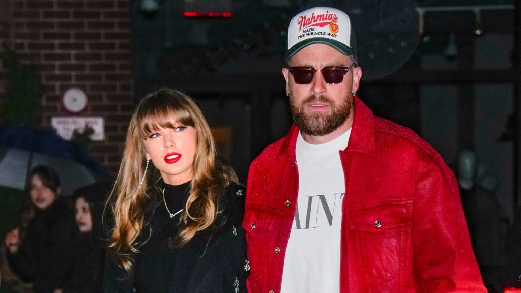 Taylor Swift and Travis Kelce are seen on December 28, 2024 in New York City.