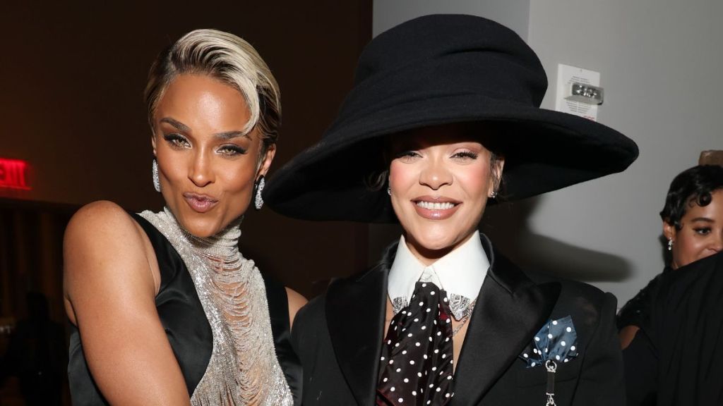 Ciara and Rihanna attend the 2025 Met Gala Celebrating "Superfine: Tailoring Black Style" at Metropolitan Museum of Art on May 05, 2025 in New York City.