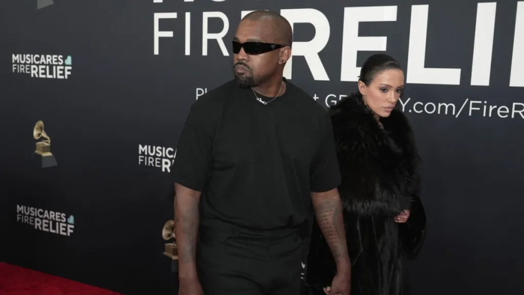 Kanye West and Bianca Censori attend the 67th GRAMMY Awards at Crypto.com Arena on February 02, 2025 in Los Angeles, California.
