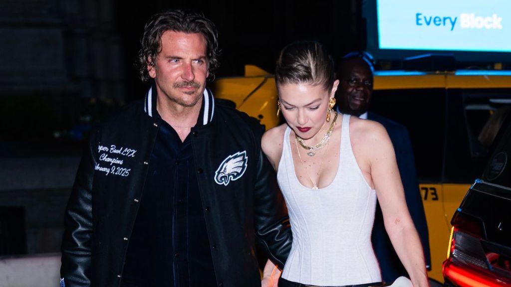 Bradley Cooper (L) and Gigi Hadid are seen attending her 30th Birthday at Le Chalet in Midtown on April 25, 2025 in New York City.