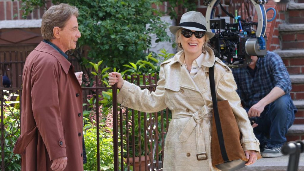 Martin Short and Meryl Streep are seen on the set of the TV series "Only Murders in the Building" on May 07, 2025 in New York City.