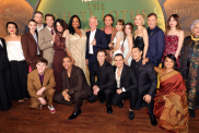(L-R) Carrie Coon, Morgana O'Reilly, Charlotte Le Bon, David Bernad, Sam Nivola, Patrick Schwarzenegger, Parker Posey, Nicholas Duvernay, Natasha Rothwell, Mike White, Arnas Fedaravičius, Walton Goggins, Julian Kostov, Lisa, Sarah Catherine Hook, Tayme Thapthimthong, Leslie Bibb, Jason Isaacs, Shalini Peiris, Aimee Lou Wood and Lek Patravadi attend the Los Angeles Premiere of HBO Original Series "The White Lotus" Season 3 at Paramount Theatre on February 10, 2025 in Los Angeles, California.