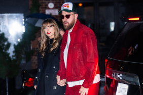 Taylor Swift (L) and Travis Kelce are seen in the Meatpacking District on December 28, 2024 in New York City.