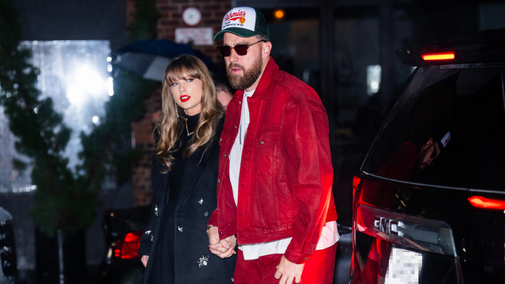 Taylor Swift (L) and Travis Kelce are seen in the Meatpacking District on December 28, 2024 in New York City.